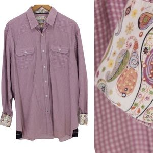 JOHN LENNON Flip Cuff Contrast Button Up Dress Shirt Embroidered 100% Cotton  XL